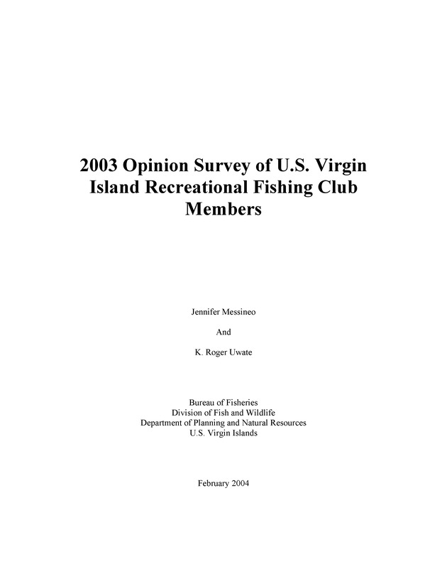 2003 opinion survey of U.S. Virgin Island Recreational Fishing Club members - Page 1