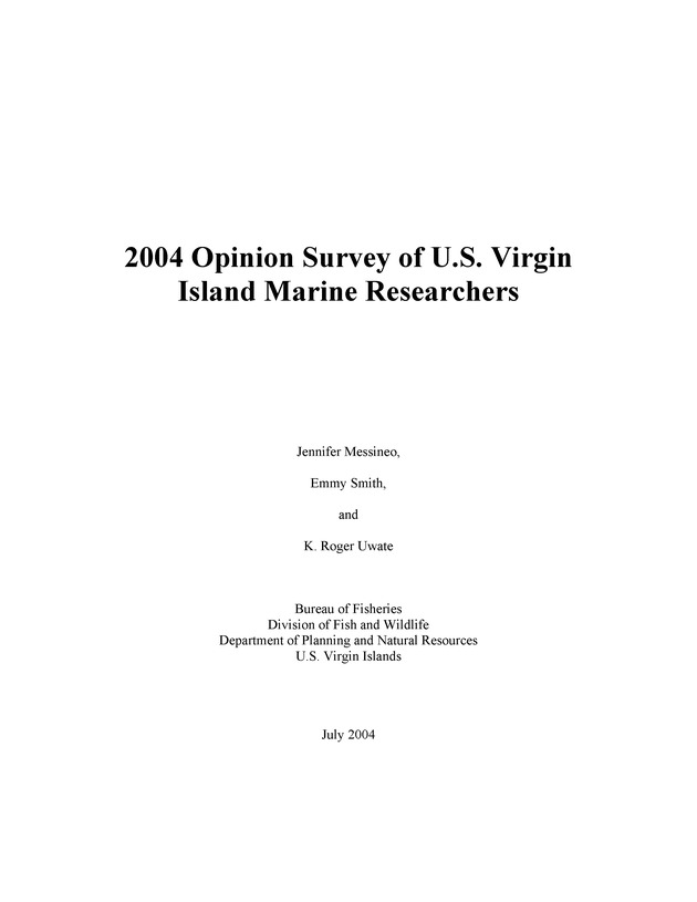 2004 opinion survey of U.S. Virgin Island marine researchers - Page 1
