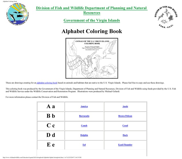 Alphabet coloring book : animals of the U.S. Virgin Islands - Page 1