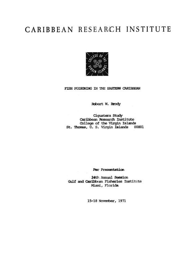 Fish poisoning in the Eastern Caribbean - Title Page