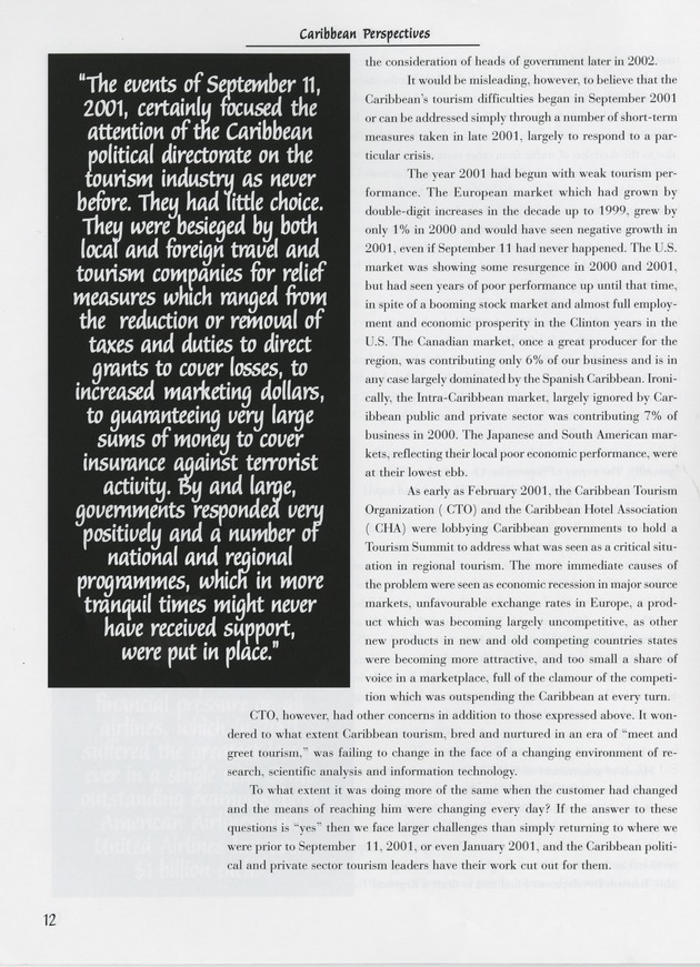 September 11, 2001 : its impact on the Caribbean. Caribbean perspectives - Page 12