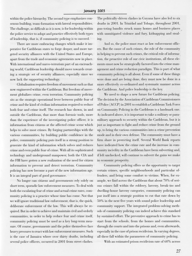 September 11, 2001 : its impact on the Caribbean. Caribbean perspectives - Page 27