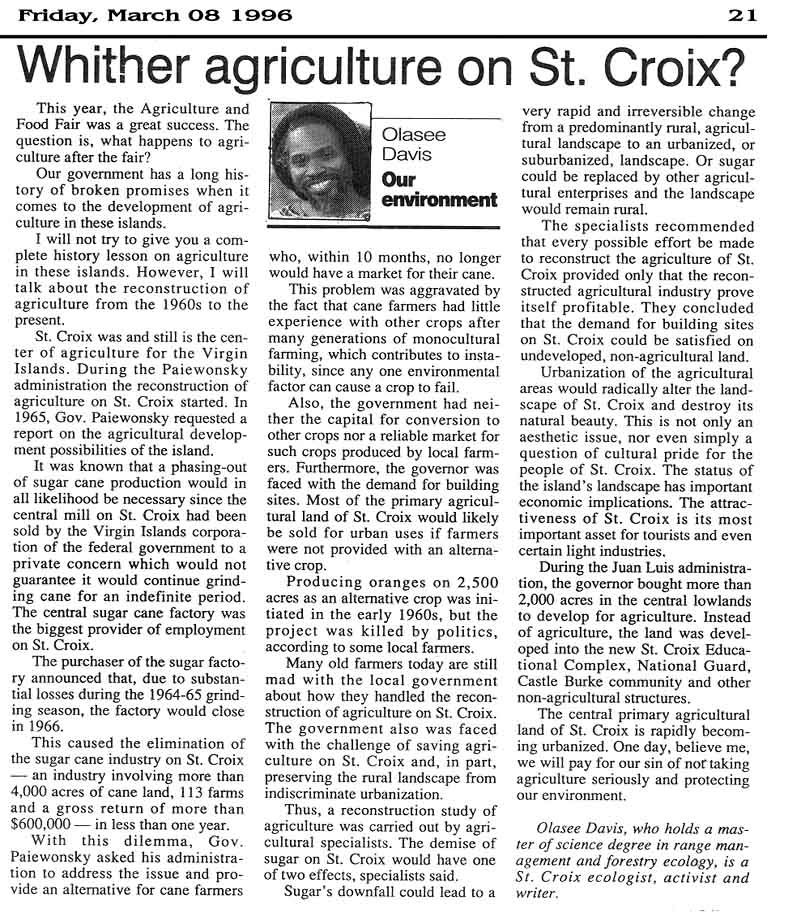 Whither agriculture on St. Croix?