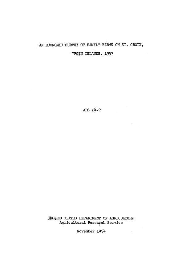 An economic survey of family farms on St. Croix, Virgin Islands, 1953 - 0000-front