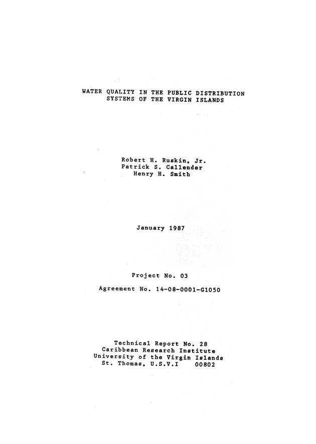 Water quality in the public distribution systems of the Virgin Islands - 0001