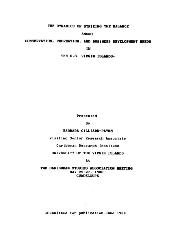 The dynamics of striking the balance among conservation, recreation, and business development needs in the U.S. Virgin Islands - 0001