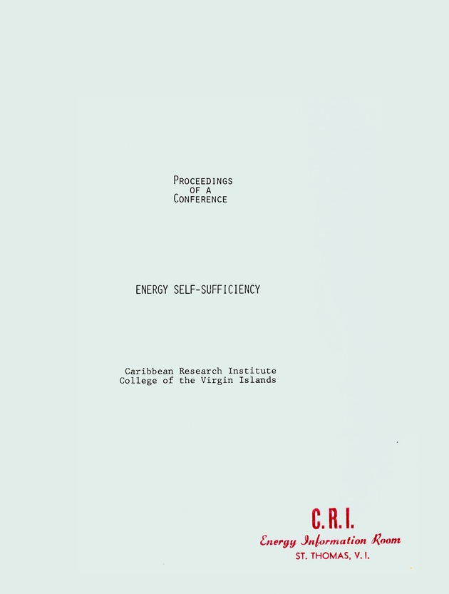 Energy self-sufficiency and the Virgin Islands : proceedings of a conference - 0001