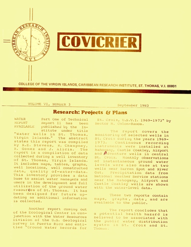 Covicrier  College of the Virgin Islands Caribbean Research Institute Excerptor - 0106