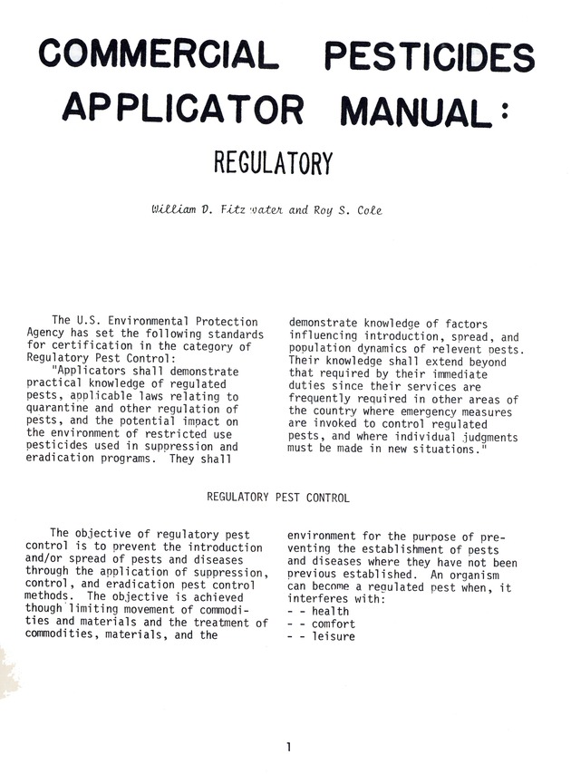 Commercial pesticides applicator manual  : Regulatory - 0003