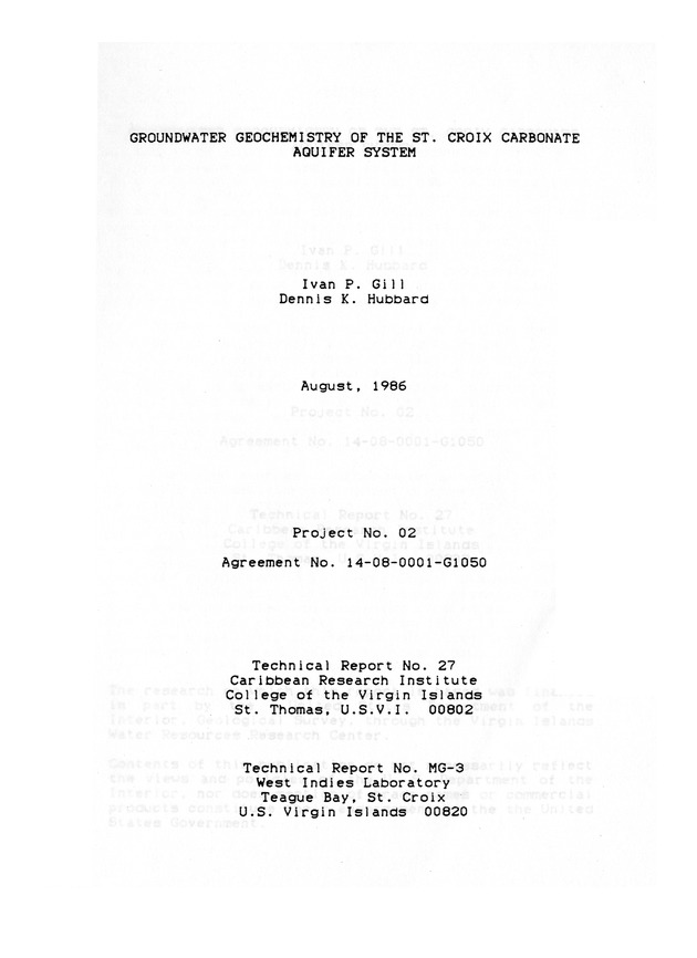 Groundwater geochemistry of the St. Croix carbonate aquifer system - 0001