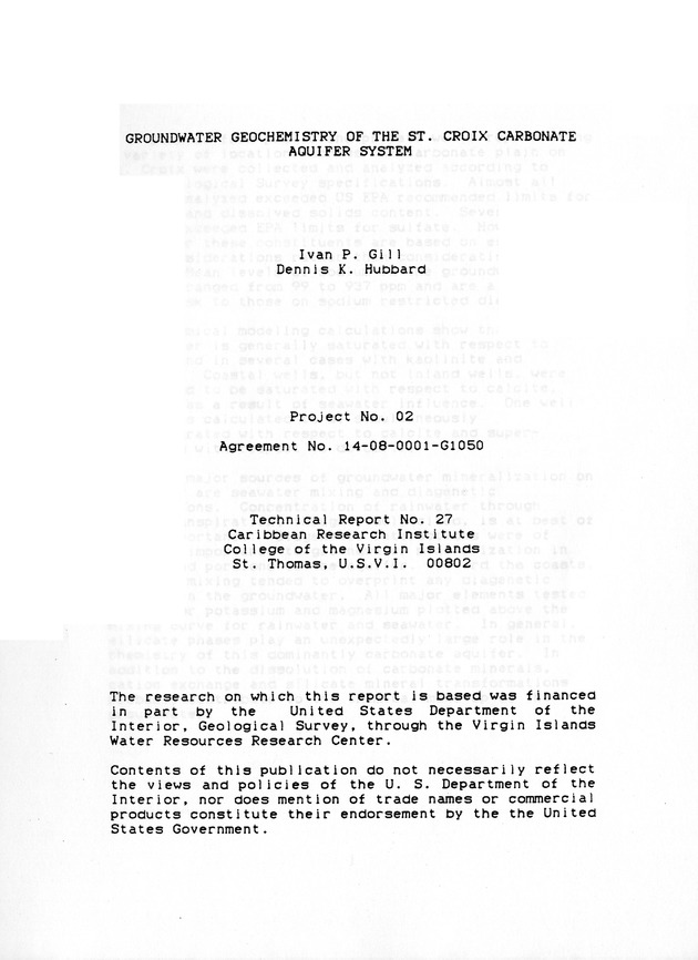 Groundwater geochemistry of the St. Croix carbonate aquifer system - 0002