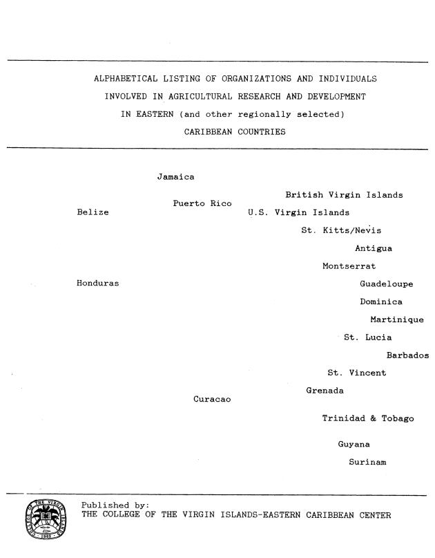 Alphabetical listing of organizations and individuals involved in agricultural research and development in eastern Caribbean Countries - 0000-front