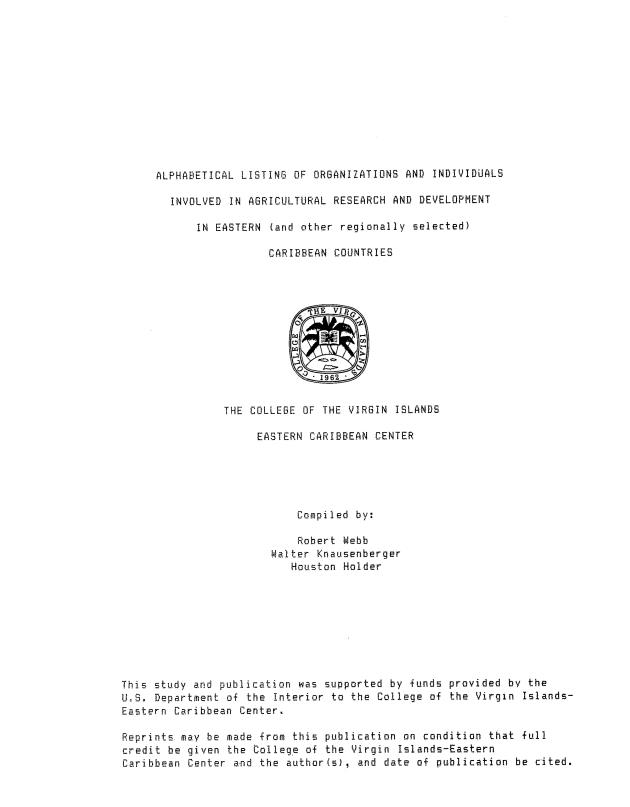 Alphabetical listing of organizations and individuals involved in agricultural research and development in eastern Caribbean Countries - 0002