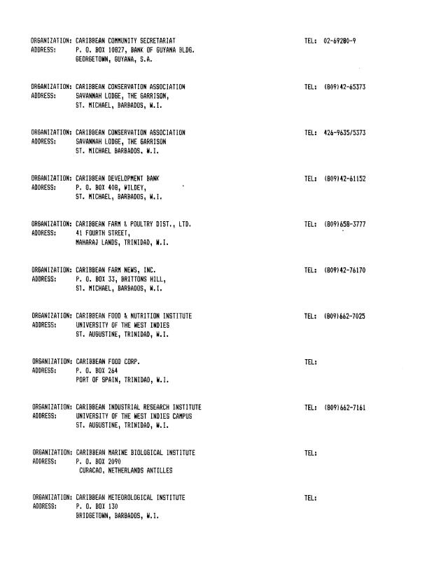 Alphabetical listing of organizations and individuals involved in agricultural research and development in eastern Caribbean Countries - 0007