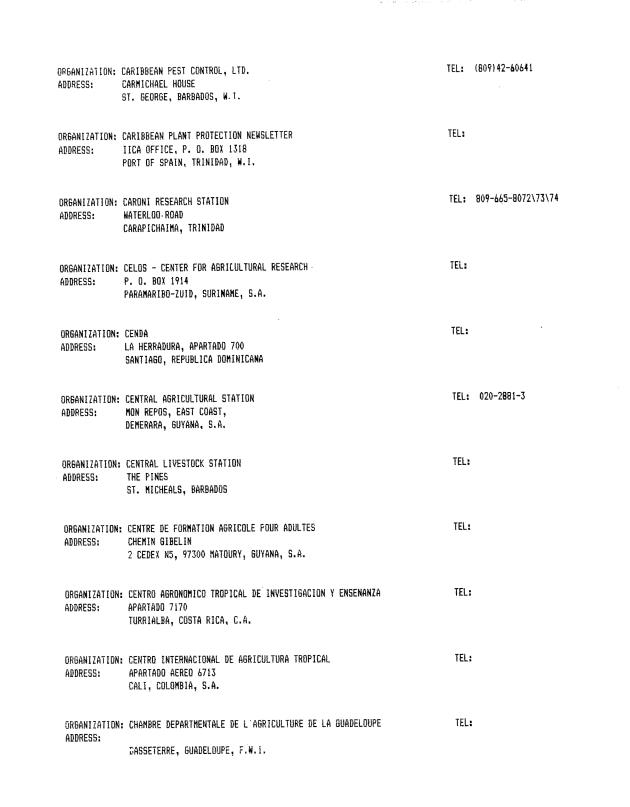 Alphabetical listing of organizations and individuals involved in agricultural research and development in eastern Caribbean Countries - 0008