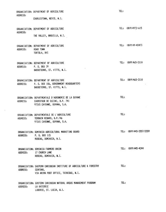 Alphabetical listing of organizations and individuals involved in agricultural research and development in eastern Caribbean Countries - 0010