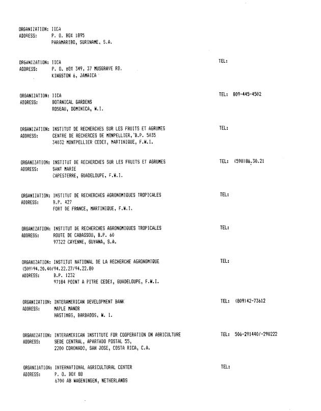 Alphabetical listing of organizations and individuals involved in agricultural research and development in eastern Caribbean Countries - 0013