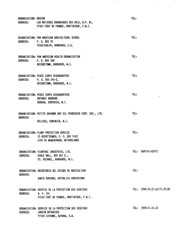 Alphabetical listing of organizations and individuals involved in agricultural research and development in eastern Caribbean Countries - 0018