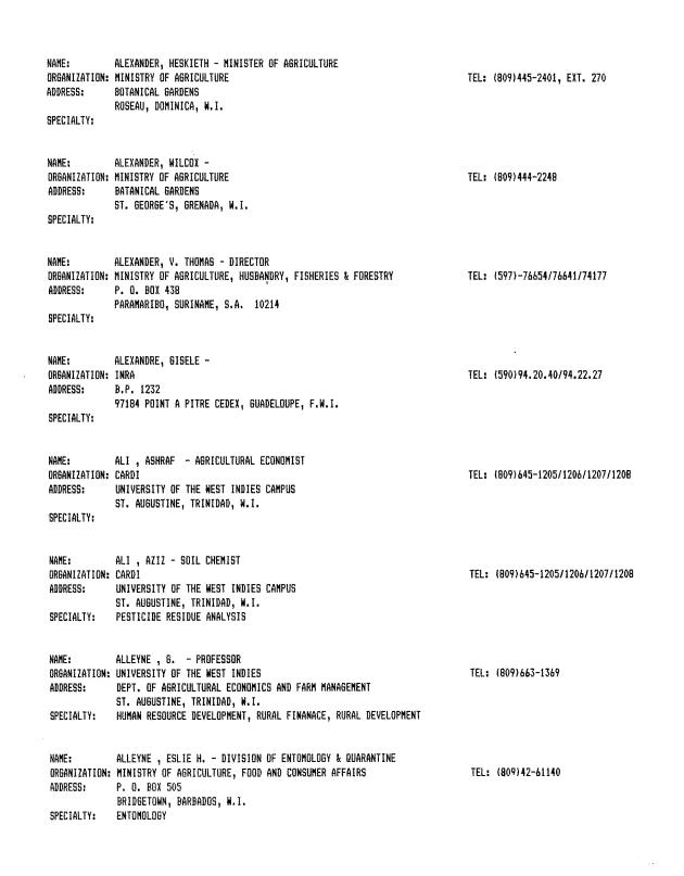 Alphabetical listing of organizations and individuals involved in agricultural research and development in eastern Caribbean Countries - 0024