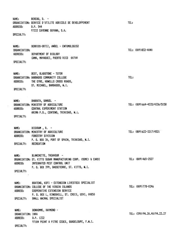 Alphabetical listing of organizations and individuals involved in agricultural research and development in eastern Caribbean Countries - 0030