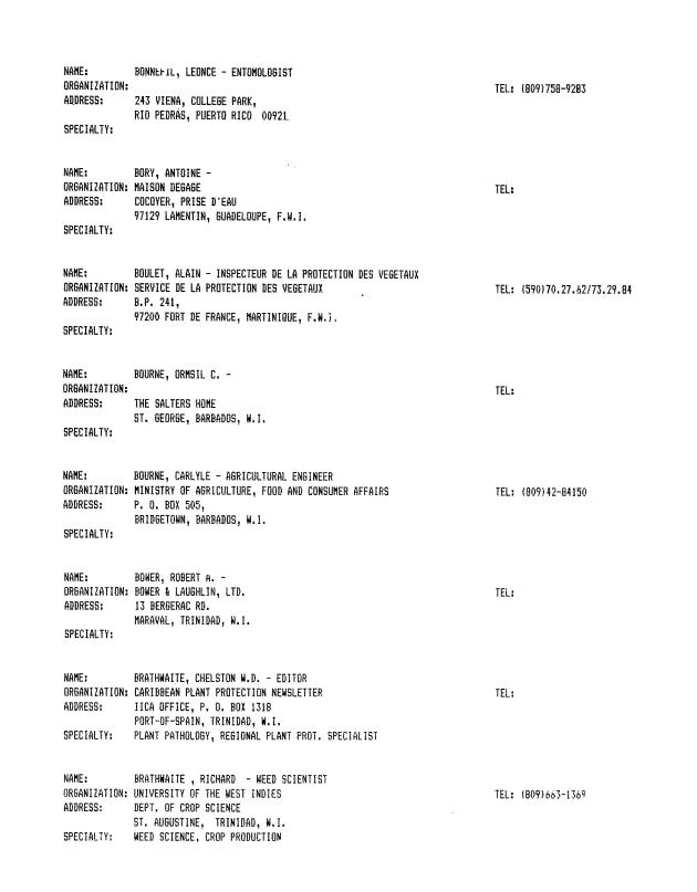 Alphabetical listing of organizations and individuals involved in agricultural research and development in eastern Caribbean Countries - 0031