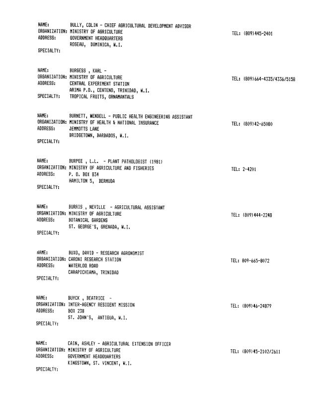 Alphabetical listing of organizations and individuals involved in agricultural research and development in eastern Caribbean Countries - 0033