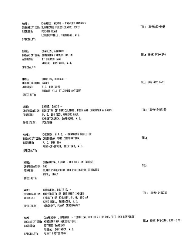 Alphabetical listing of organizations and individuals involved in agricultural research and development in eastern Caribbean Countries - 0035