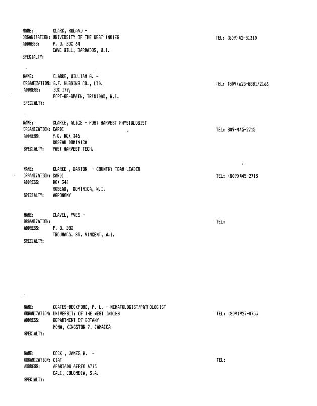 Alphabetical listing of organizations and individuals involved in agricultural research and development in eastern Caribbean Countries - 0036