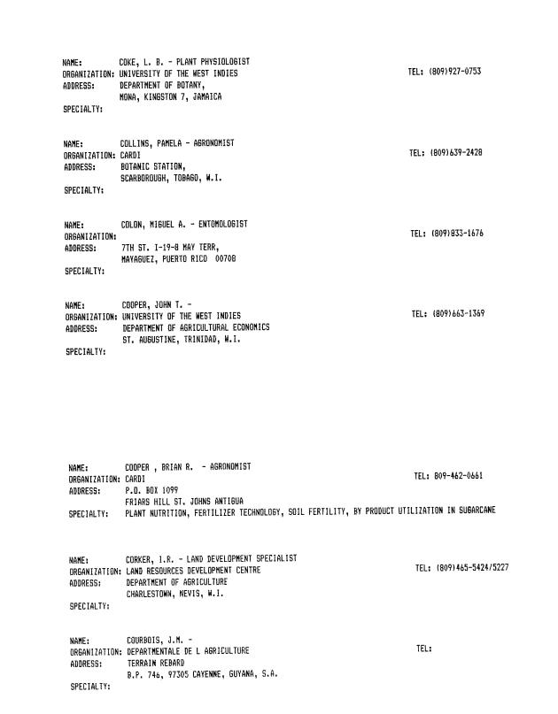 Alphabetical listing of organizations and individuals involved in agricultural research and development in eastern Caribbean Countries - 0037