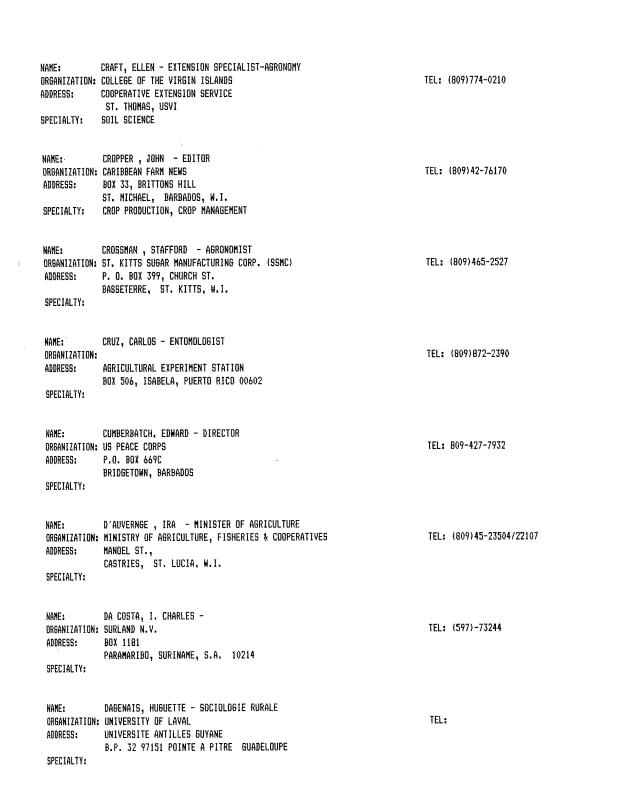 Alphabetical listing of organizations and individuals involved in agricultural research and development in eastern Caribbean Countries - 0038