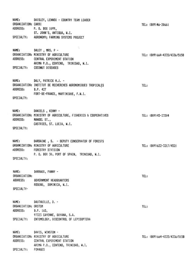 Alphabetical listing of organizations and individuals involved in agricultural research and development in eastern Caribbean Countries - 0039