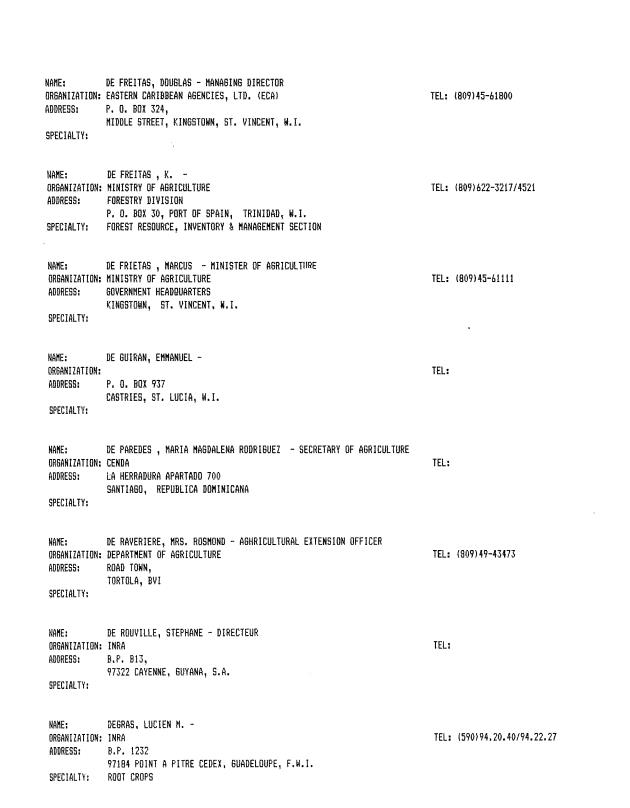 Alphabetical listing of organizations and individuals involved in agricultural research and development in eastern Caribbean Countries - 0040