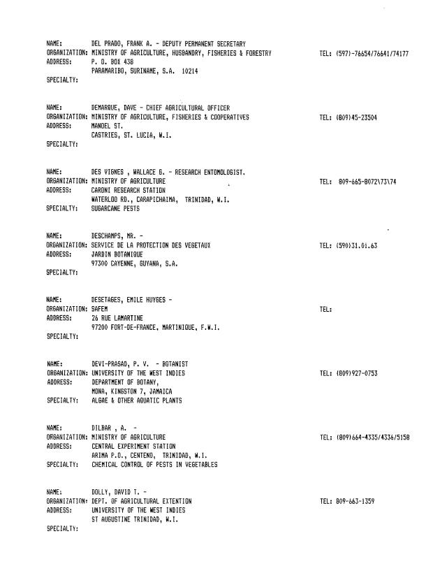 Alphabetical listing of organizations and individuals involved in agricultural research and development in eastern Caribbean Countries - 0041