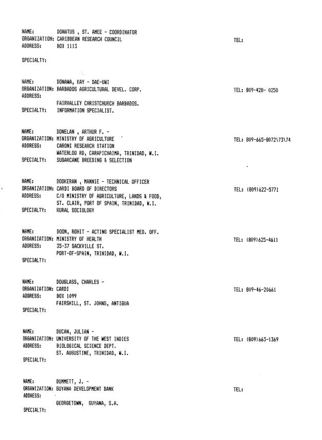 Alphabetical listing of organizations and individuals involved in agricultural research and development in eastern Caribbean Countries - 0042