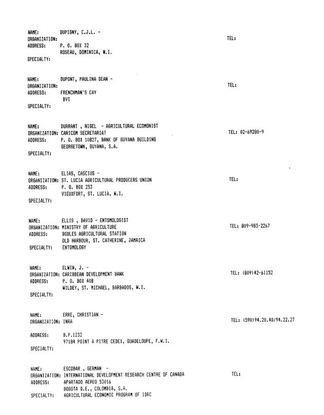 Alphabetical listing of organizations and individuals involved in agricultural research and development in eastern Caribbean Countries - 0043