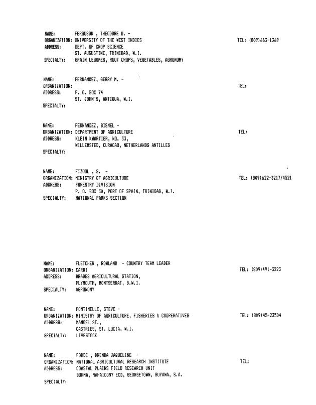 Alphabetical listing of organizations and individuals involved in agricultural research and development in eastern Caribbean Countries - 0045