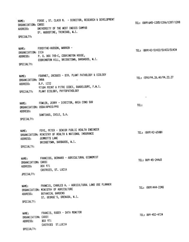 Alphabetical listing of organizations and individuals involved in agricultural research and development in eastern Caribbean Countries - 0046