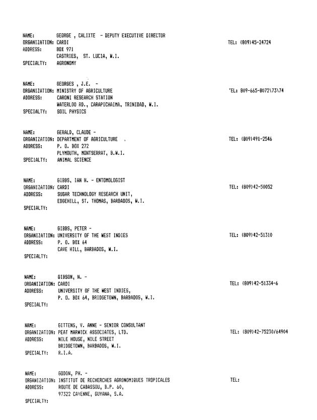 Alphabetical listing of organizations and individuals involved in agricultural research and development in eastern Caribbean Countries - 0048