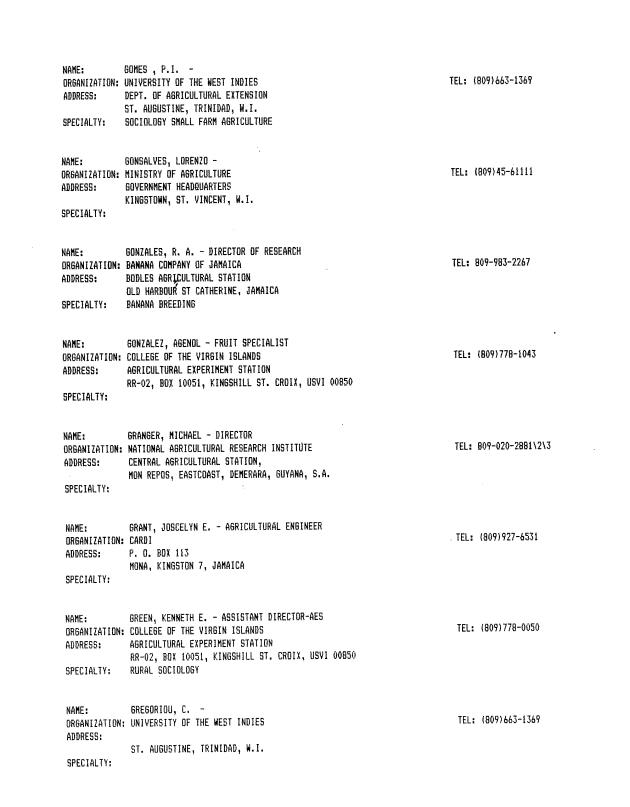 Alphabetical listing of organizations and individuals involved in agricultural research and development in eastern Caribbean Countries - 0049