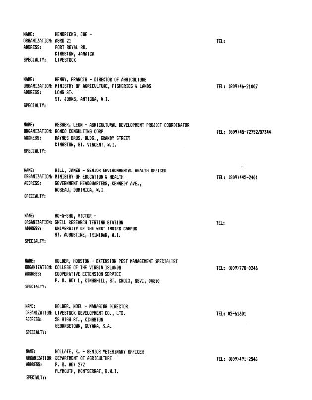 Alphabetical listing of organizations and individuals involved in agricultural research and development in eastern Caribbean Countries - 0050