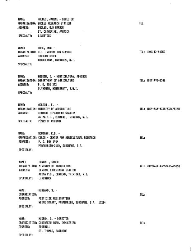 Alphabetical listing of organizations and individuals involved in agricultural research and development in eastern Caribbean Countries - 0051