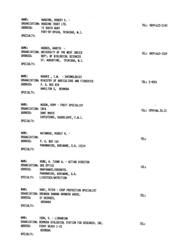 Alphabetical listing of organizations and individuals involved in agricultural research and development in eastern Caribbean Countries - 0052