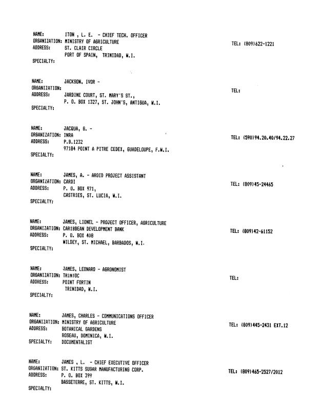 Alphabetical listing of organizations and individuals involved in agricultural research and development in eastern Caribbean Countries - 0053