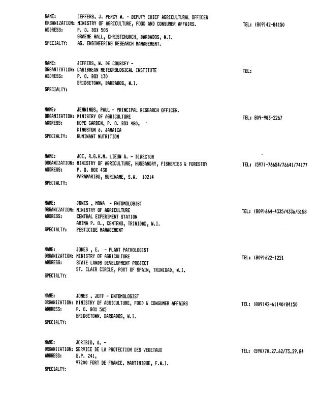 Alphabetical listing of organizations and individuals involved in agricultural research and development in eastern Caribbean Countries - 0054