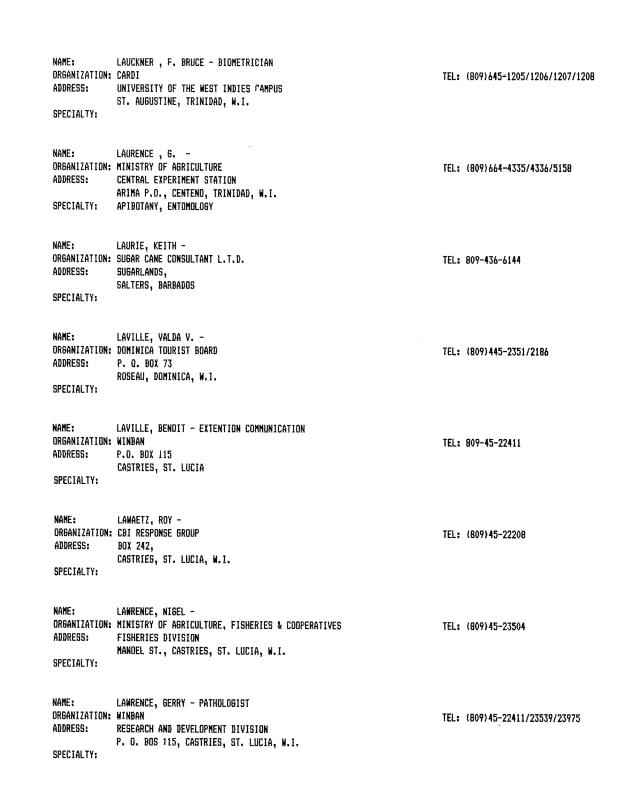 Alphabetical listing of organizations and individuals involved in agricultural research and development in eastern Caribbean Countries - 0057