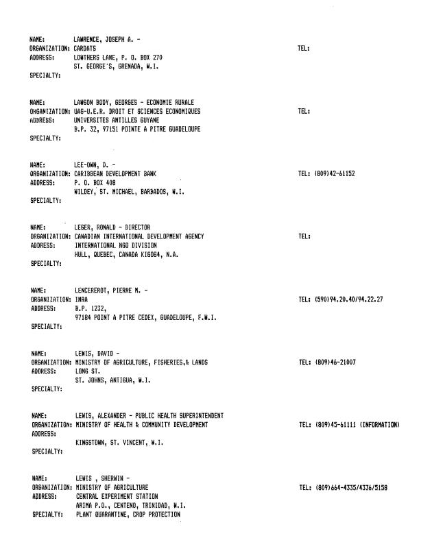 Alphabetical listing of organizations and individuals involved in agricultural research and development in eastern Caribbean Countries - 0058