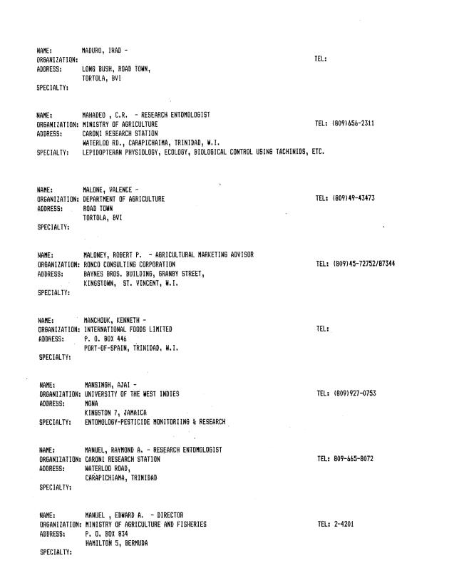 Alphabetical listing of organizations and individuals involved in agricultural research and development in eastern Caribbean Countries - 0061