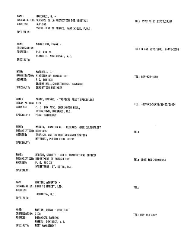 Alphabetical listing of organizations and individuals involved in agricultural research and development in eastern Caribbean Countries - 0062