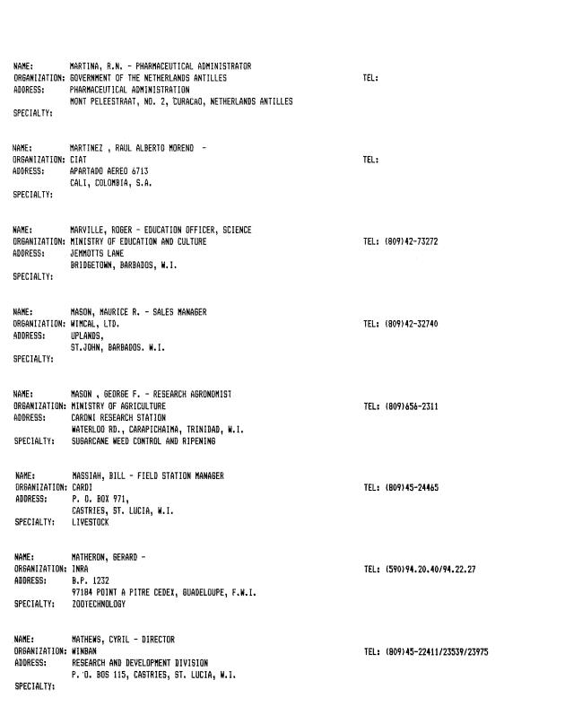 Alphabetical listing of organizations and individuals involved in agricultural research and development in eastern Caribbean Countries - 0063