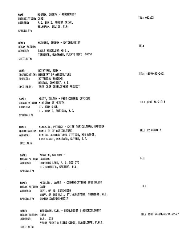 Alphabetical listing of organizations and individuals involved in agricultural research and development in eastern Caribbean Countries - 0065